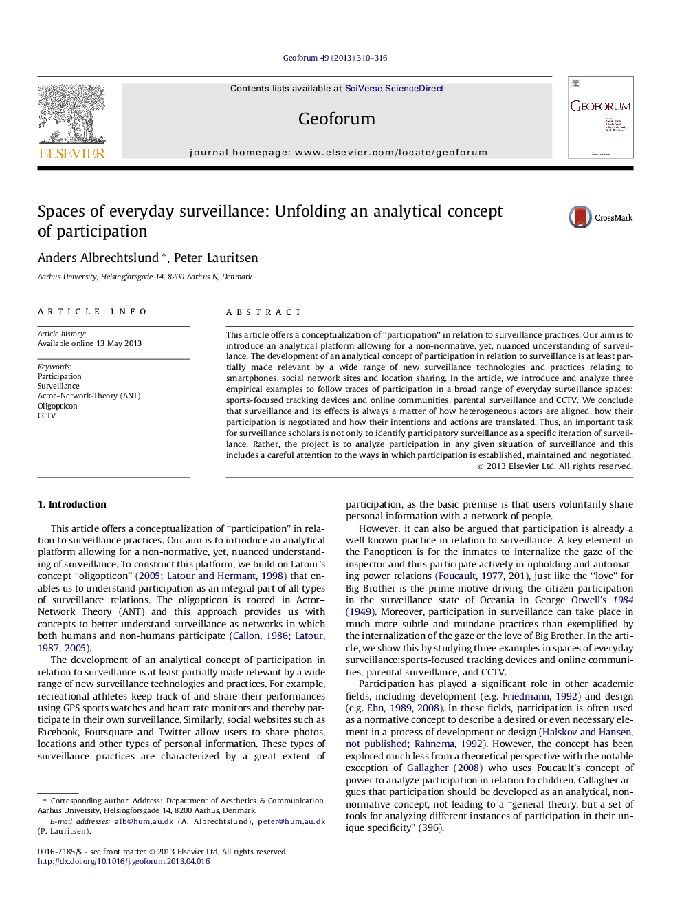 Spaces of everyday surveillance: Unfolding an analytical concept of participation