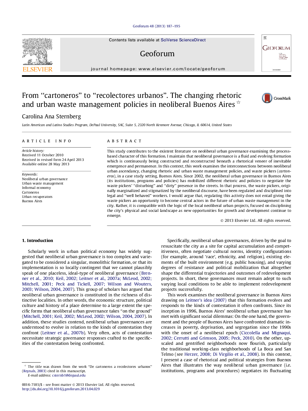 From “cartoneros” to “recolectores urbanos”. The changing rhetoric and urban waste management policies in neoliberal Buenos Aires