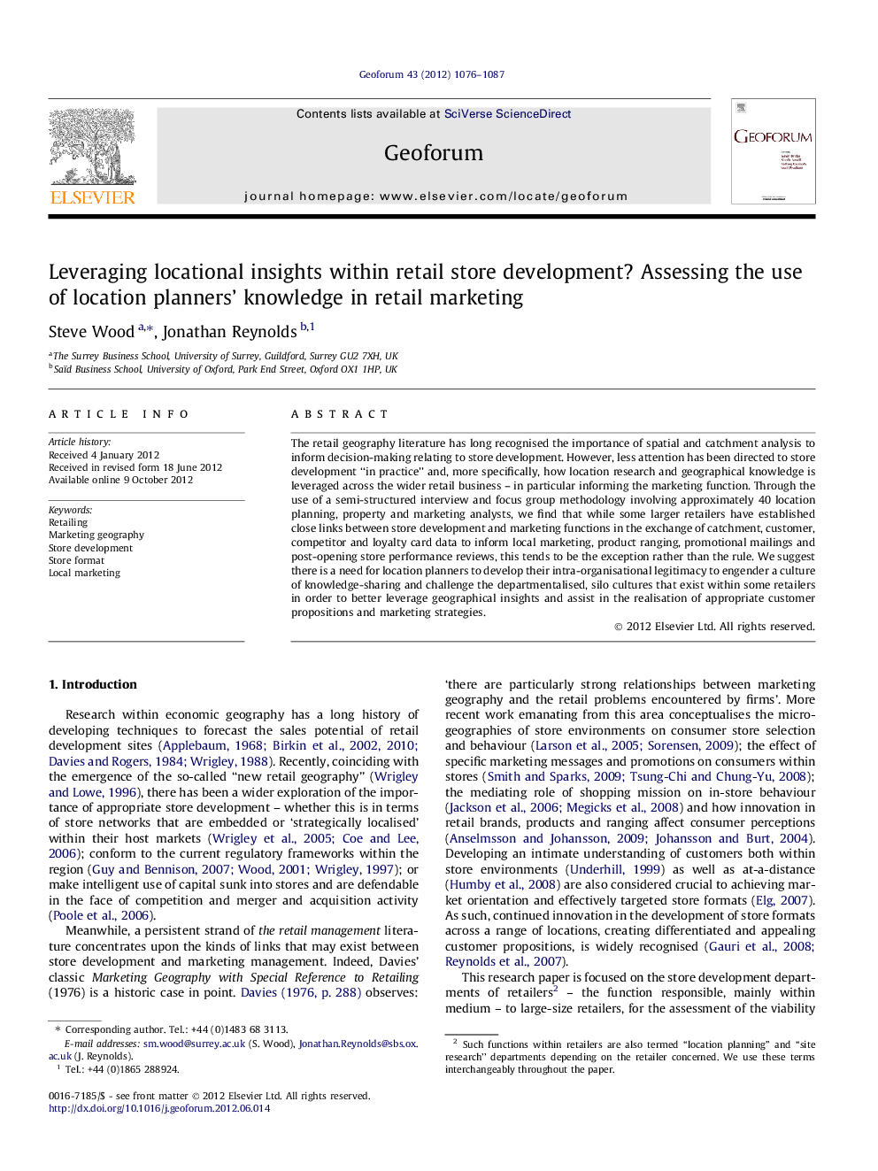 Leveraging locational insights within retail store development? Assessing the use of location planners' knowledge in retail marketing