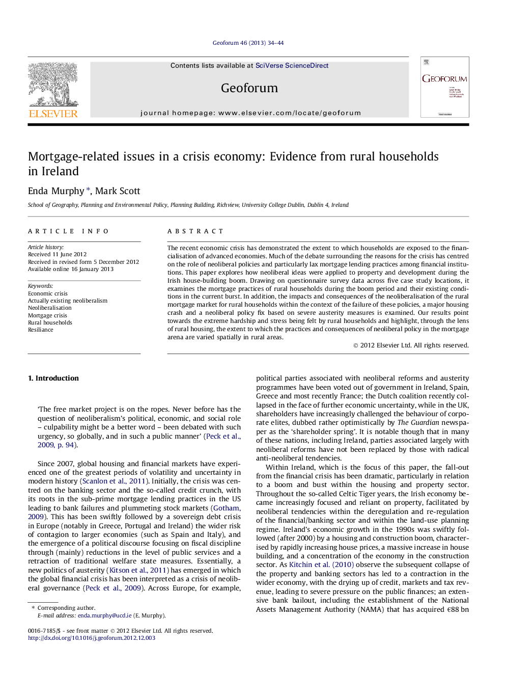 Mortgage-related issues in a crisis economy: Evidence from rural households in Ireland