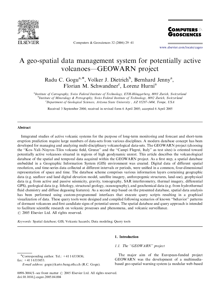 A geo-spatial data management system for potentially active volcanoes—GEOWARN project