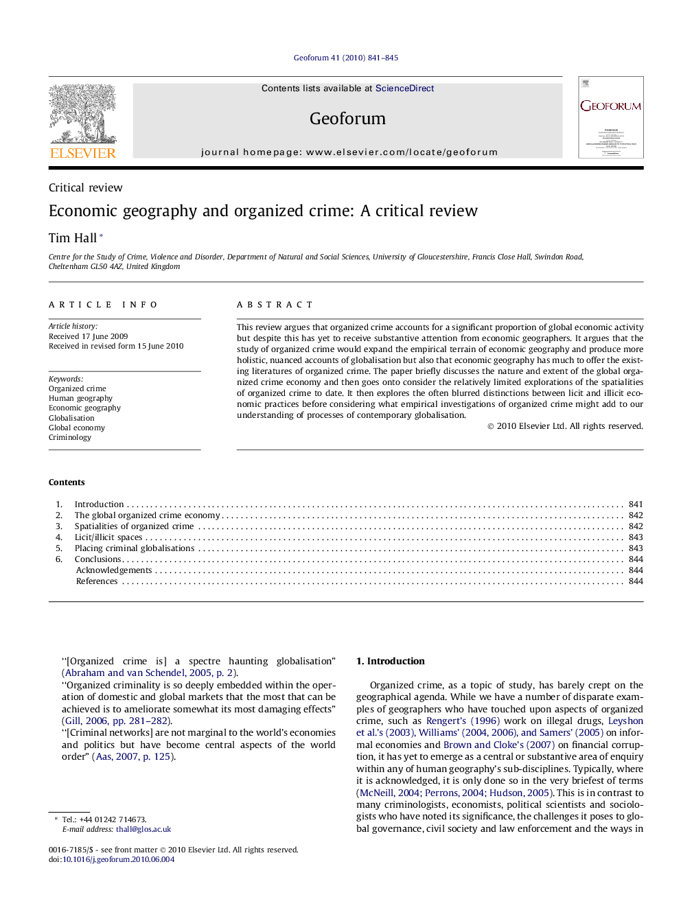 Economic geography and organized crime: A critical review