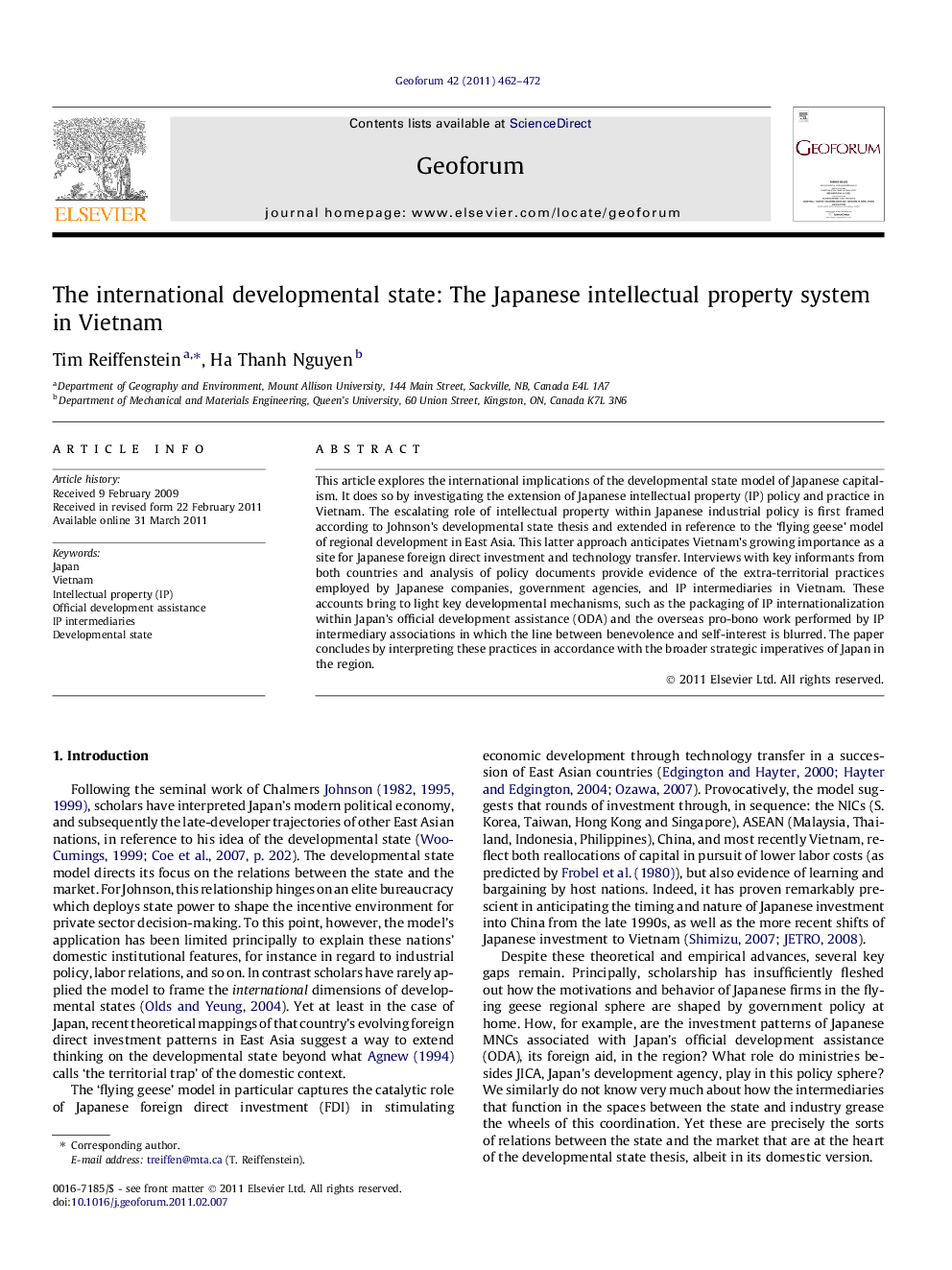 The international developmental state: The Japanese intellectual property system in Vietnam