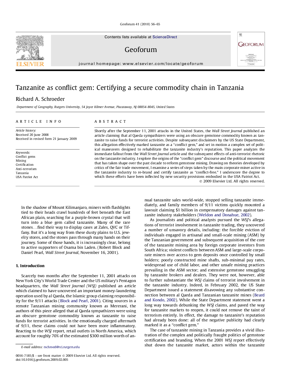 Tanzanite as conflict gem: Certifying a secure commodity chain in Tanzania