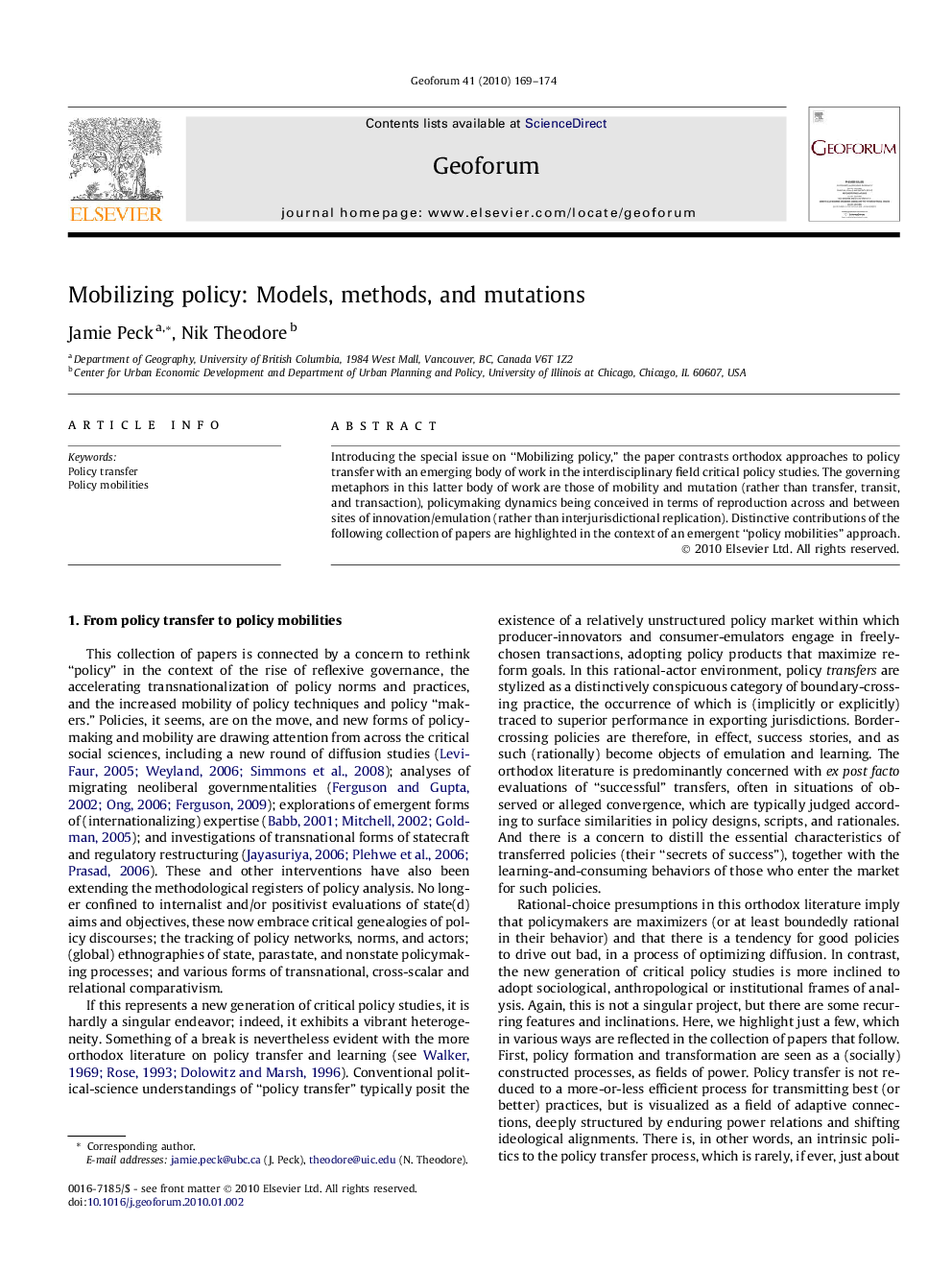 Mobilizing policy: Models, methods, and mutations