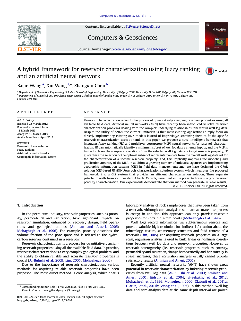 عکس صفحه اول مقاله: A hybrid framework for reservoir characterization using fuzzy ranking and an artificial neural network A hybrid framework for reservoir characterization using fuzzy ranking and an artificial neural network