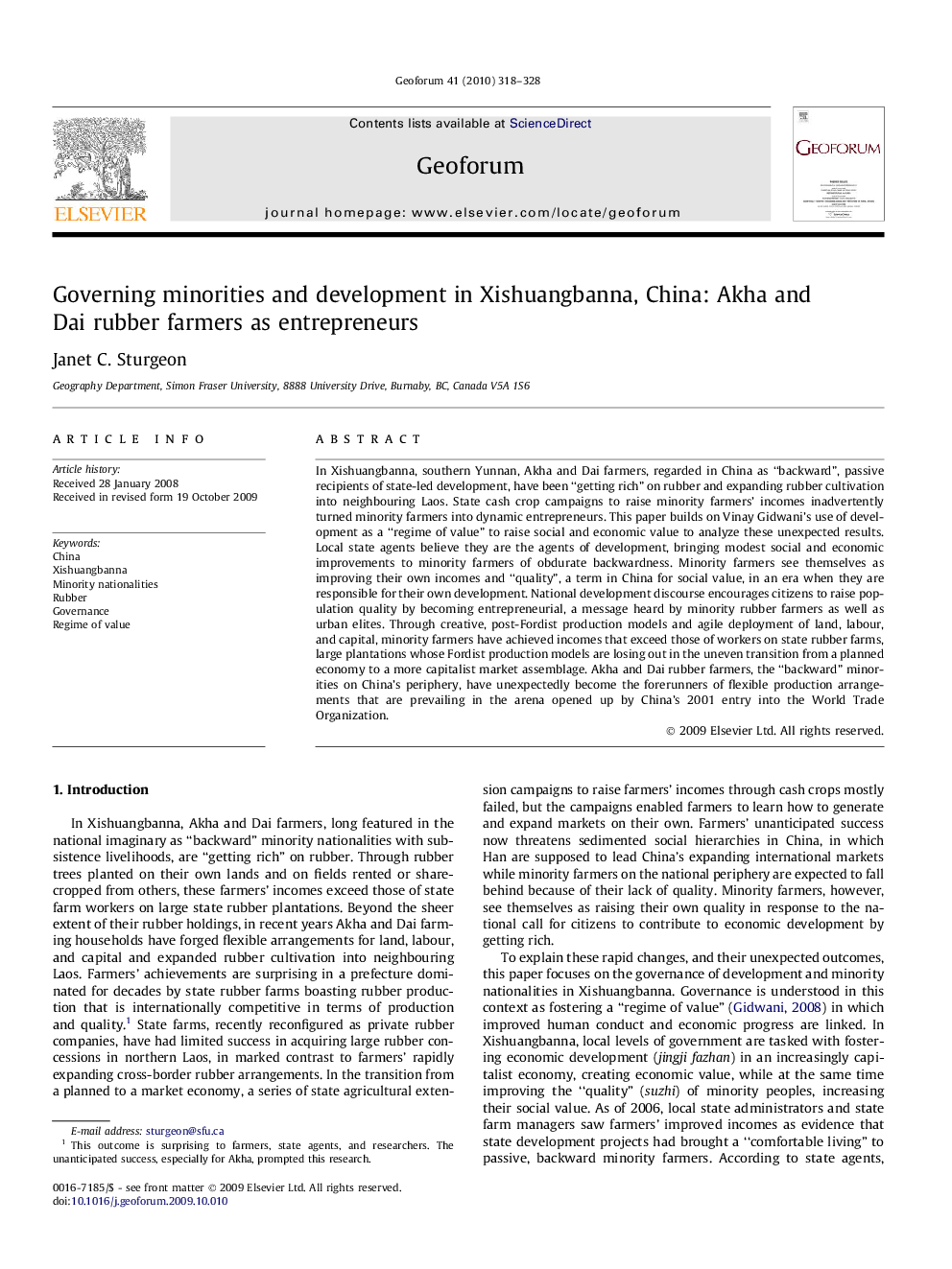 Governing minorities and development in Xishuangbanna, China: Akha and Dai rubber farmers as entrepreneurs