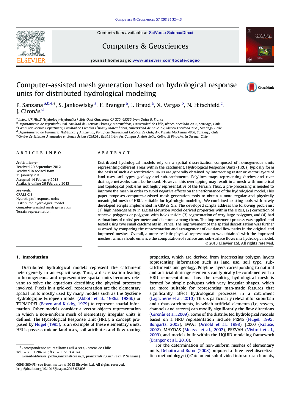 Computer-assisted mesh generation based on hydrological response units for distributed hydrological modeling