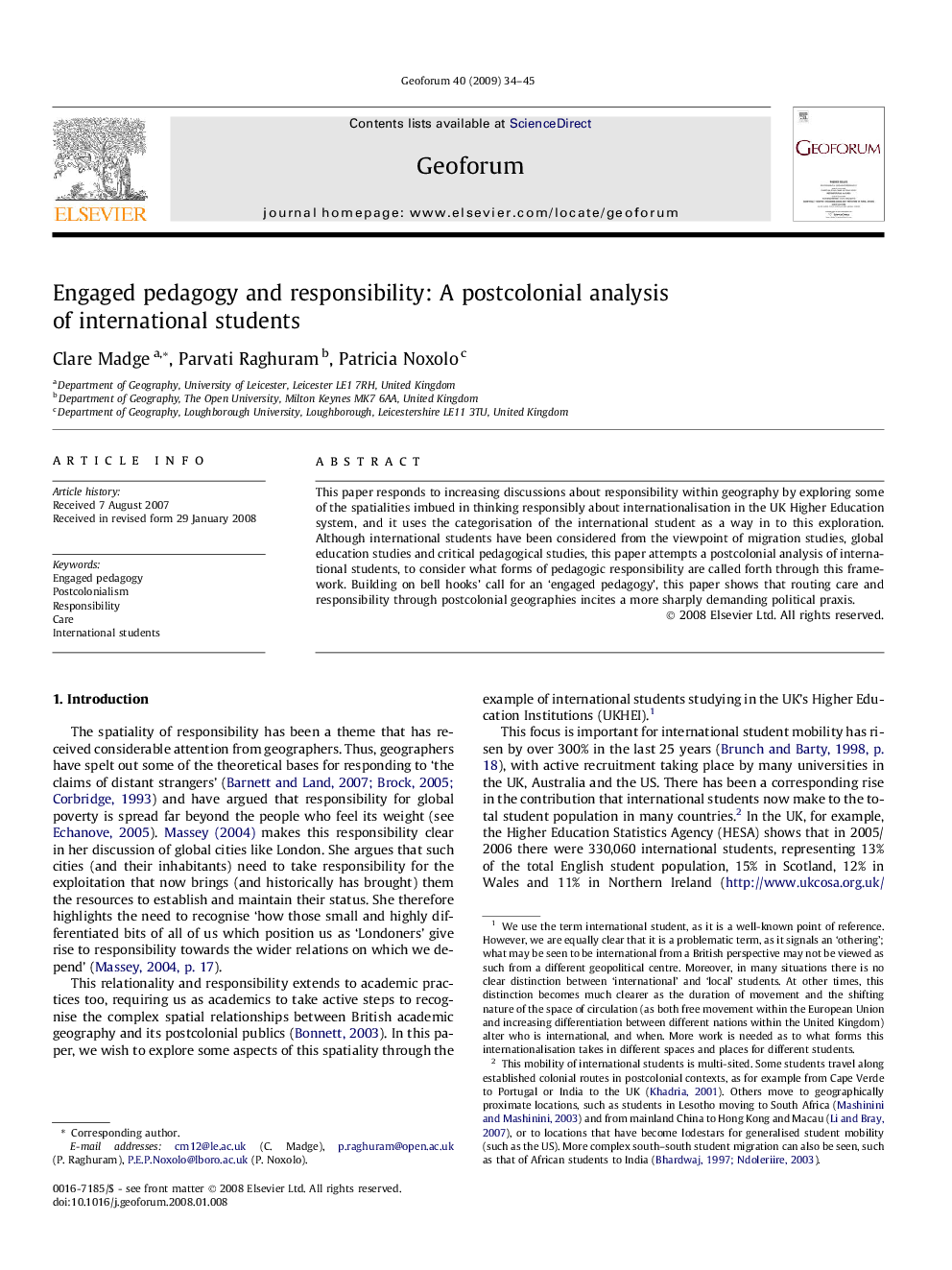 Engaged pedagogy and responsibility: A postcolonial analysis of international students