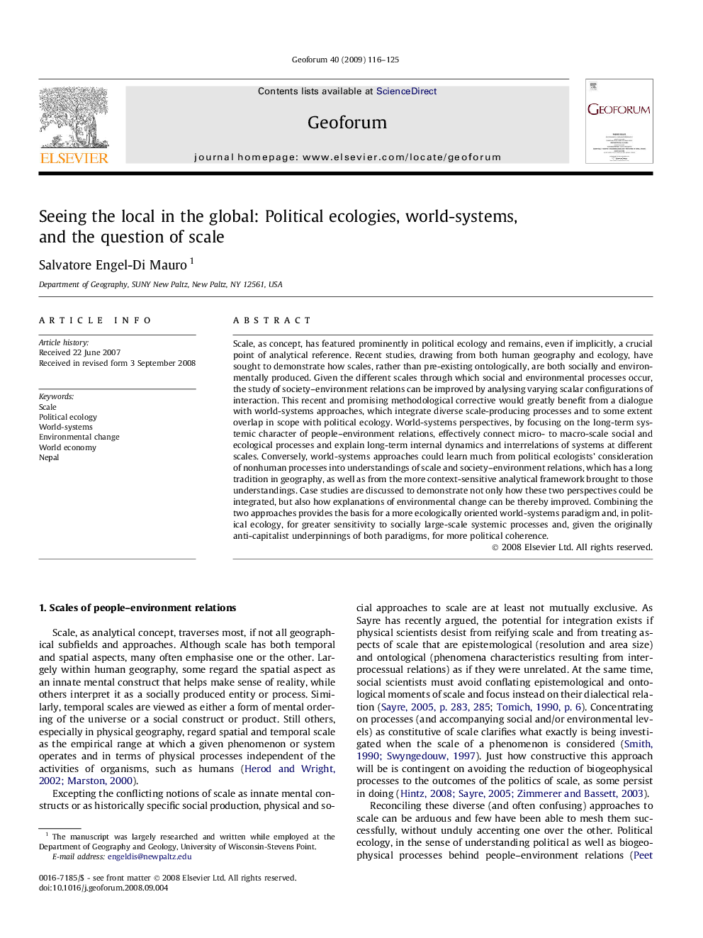 Seeing the local in the global: Political ecologies, world-systems, and the question of scale