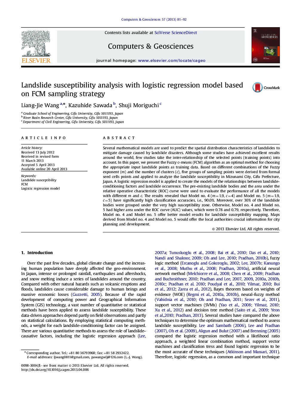 Landslide susceptibility analysis with logistic regression model based on FCM sampling strategy