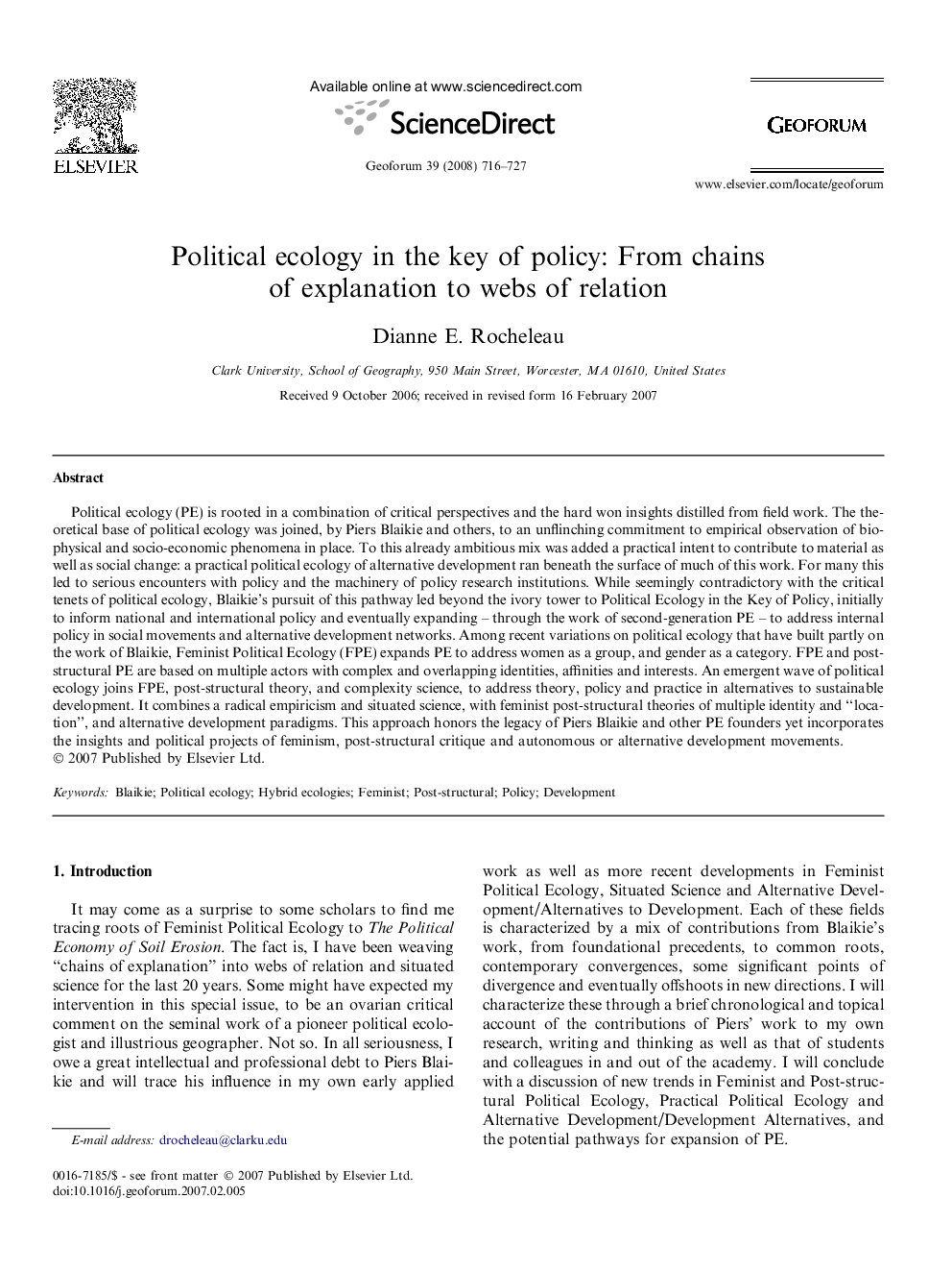 Political ecology in the key of policy: From chains of explanation to webs of relation