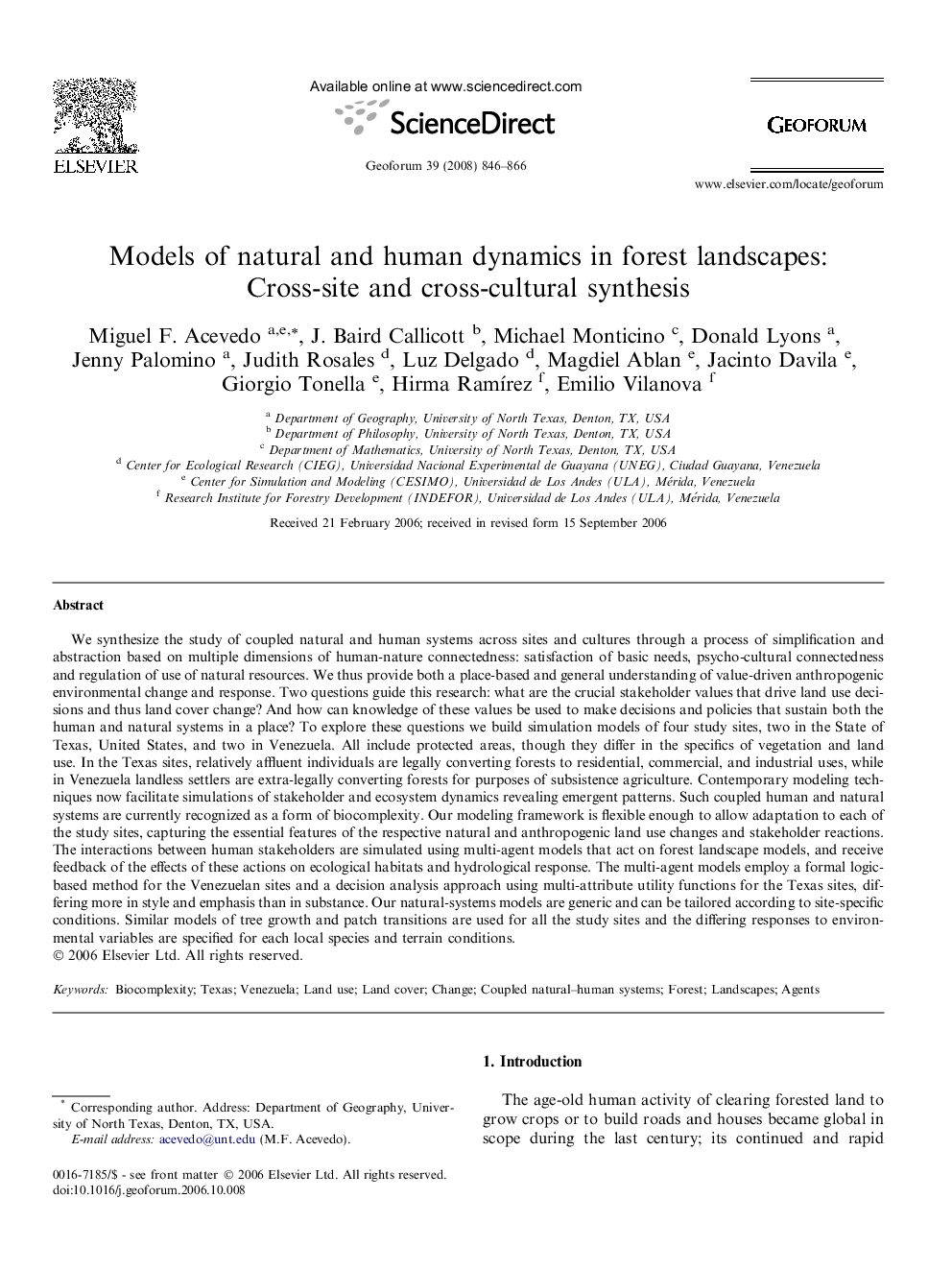 Models of natural and human dynamics in forest landscapes: Cross-site and cross-cultural synthesis