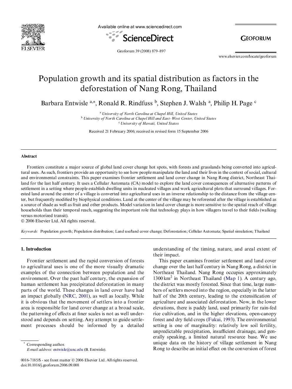 Population growth and its spatial distribution as factors in the deforestation of Nang Rong, Thailand