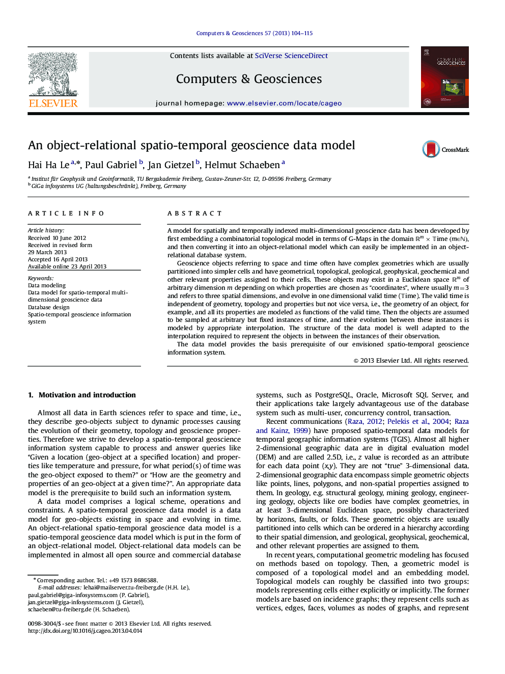 An object-relational spatio-temporal geoscience data model