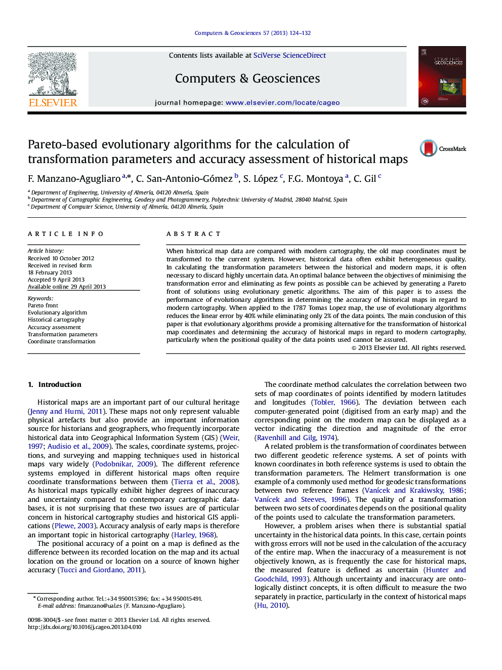 Pareto-based evolutionary algorithms for the calculation of transformation parameters and accuracy assessment of historical maps