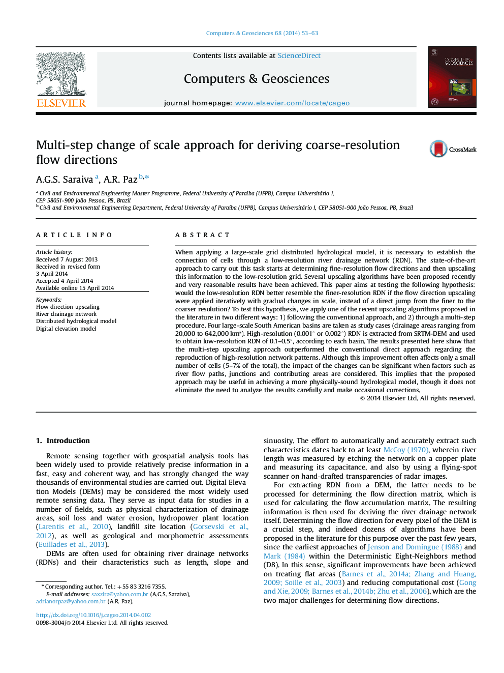 Multi-step change of scale approach for deriving coarse-resolution flow directions