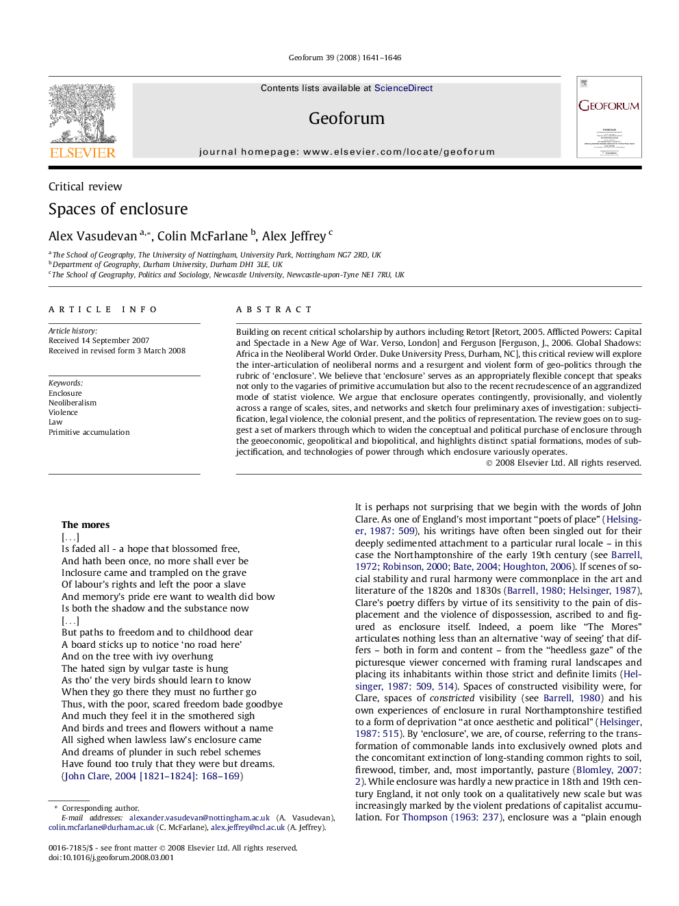 Spaces of enclosure