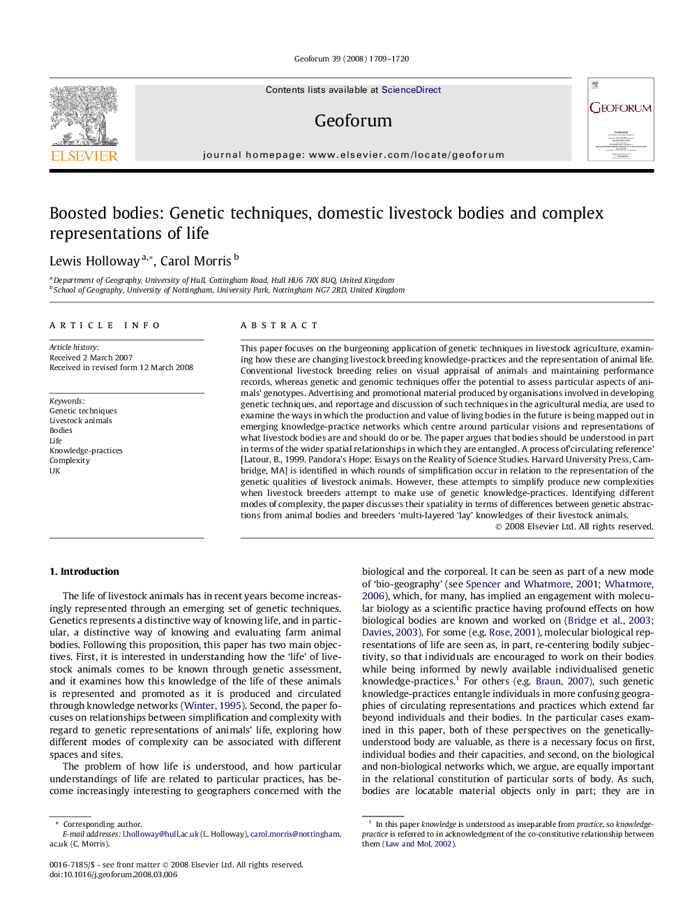 Boosted bodies: Genetic techniques, domestic livestock bodies and complex representations of life