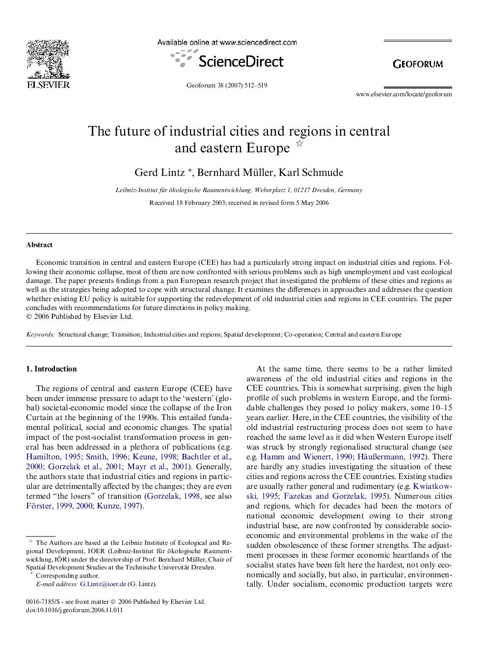 The future of industrial cities and regions in central and eastern Europe