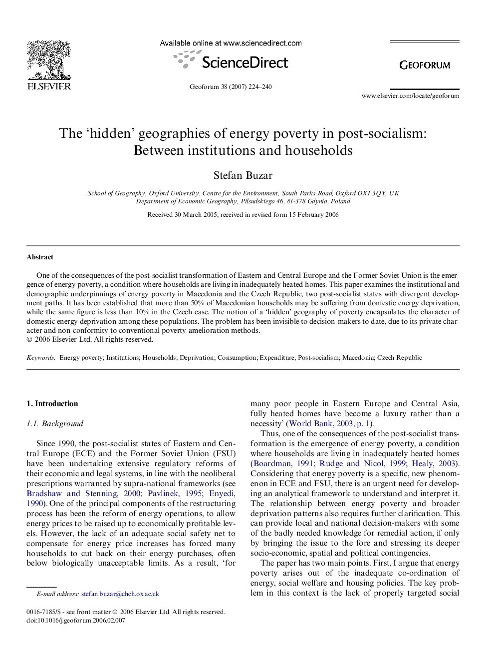 The 'hidden' geographies of energy poverty in post-socialism: Between institutions and households