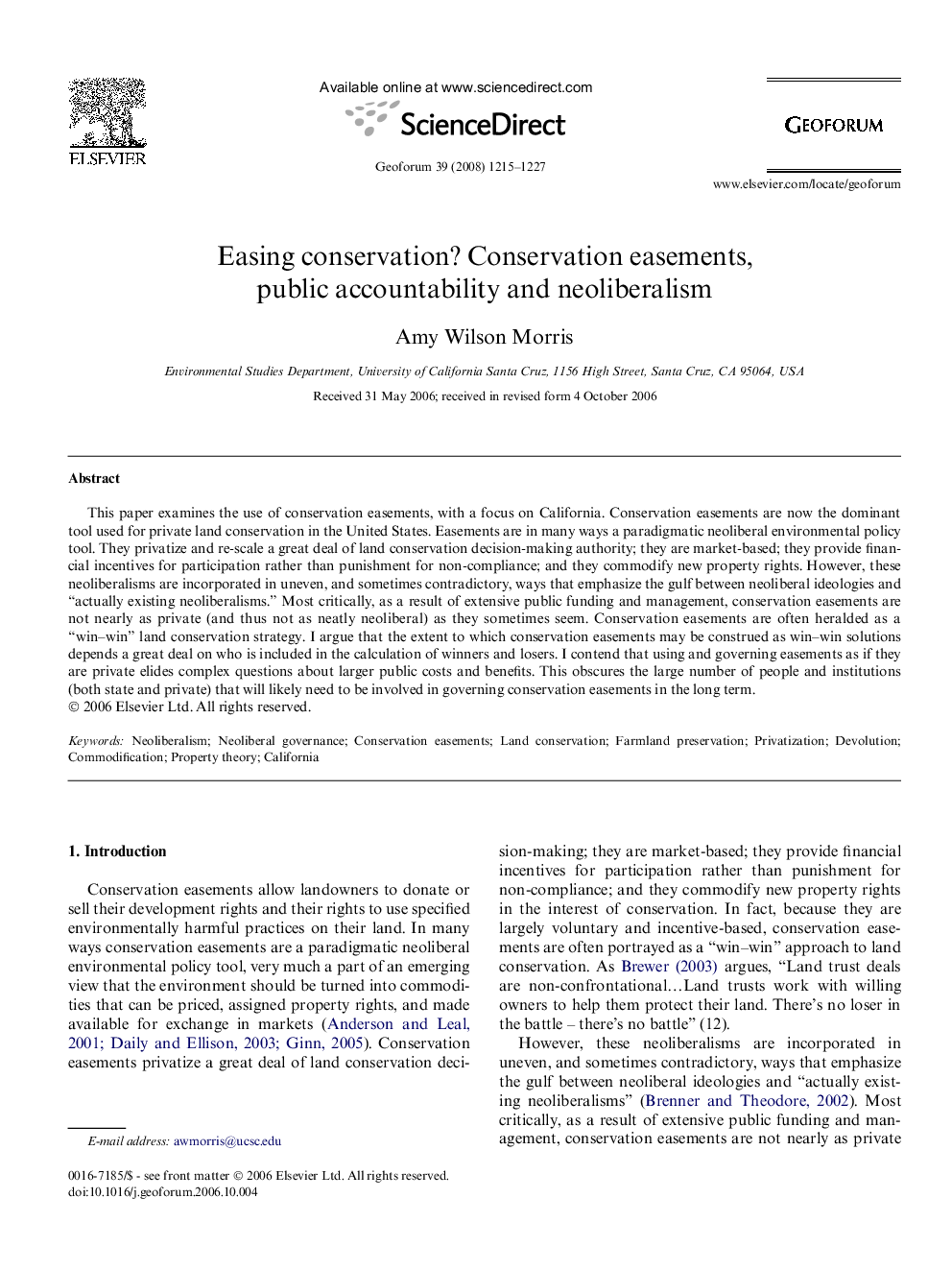 Easing conservation? Conservation easements, public accountability and neoliberalism