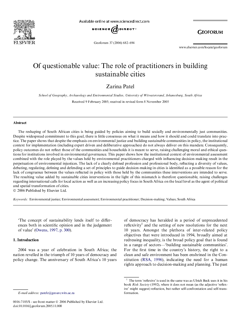 Of questionable value: The role of practitioners in building sustainable cities