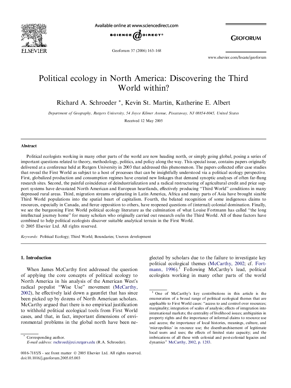 Political ecology in North America: Discovering the Third World within?