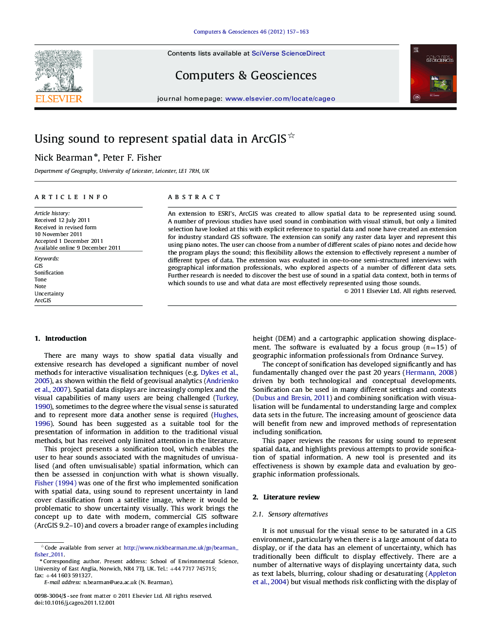 Using sound to represent spatial data in ArcGIS 