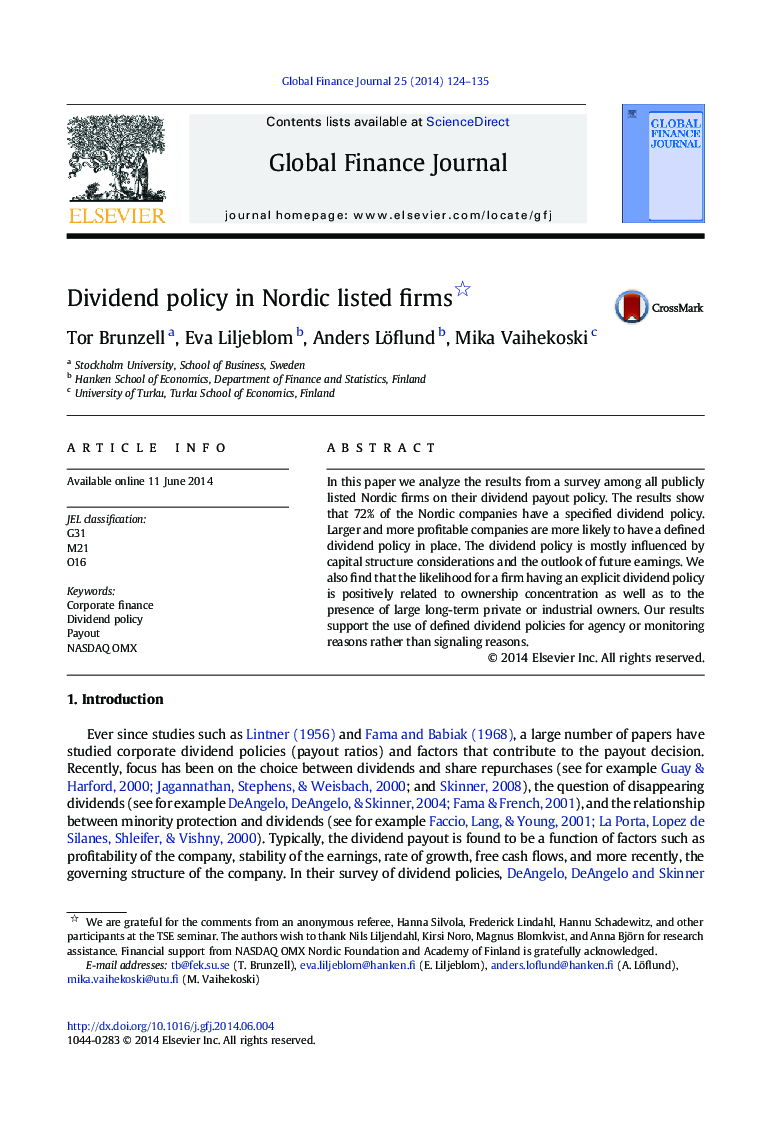Dividend policy in Nordic listed firms