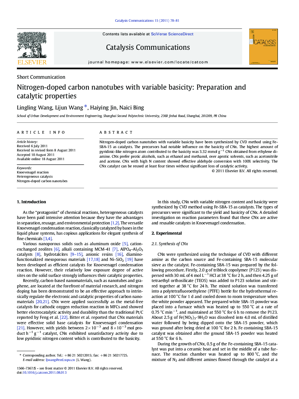 Nitrogen-doped carbon nanotubes with variable basicity: Preparation and catalytic properties