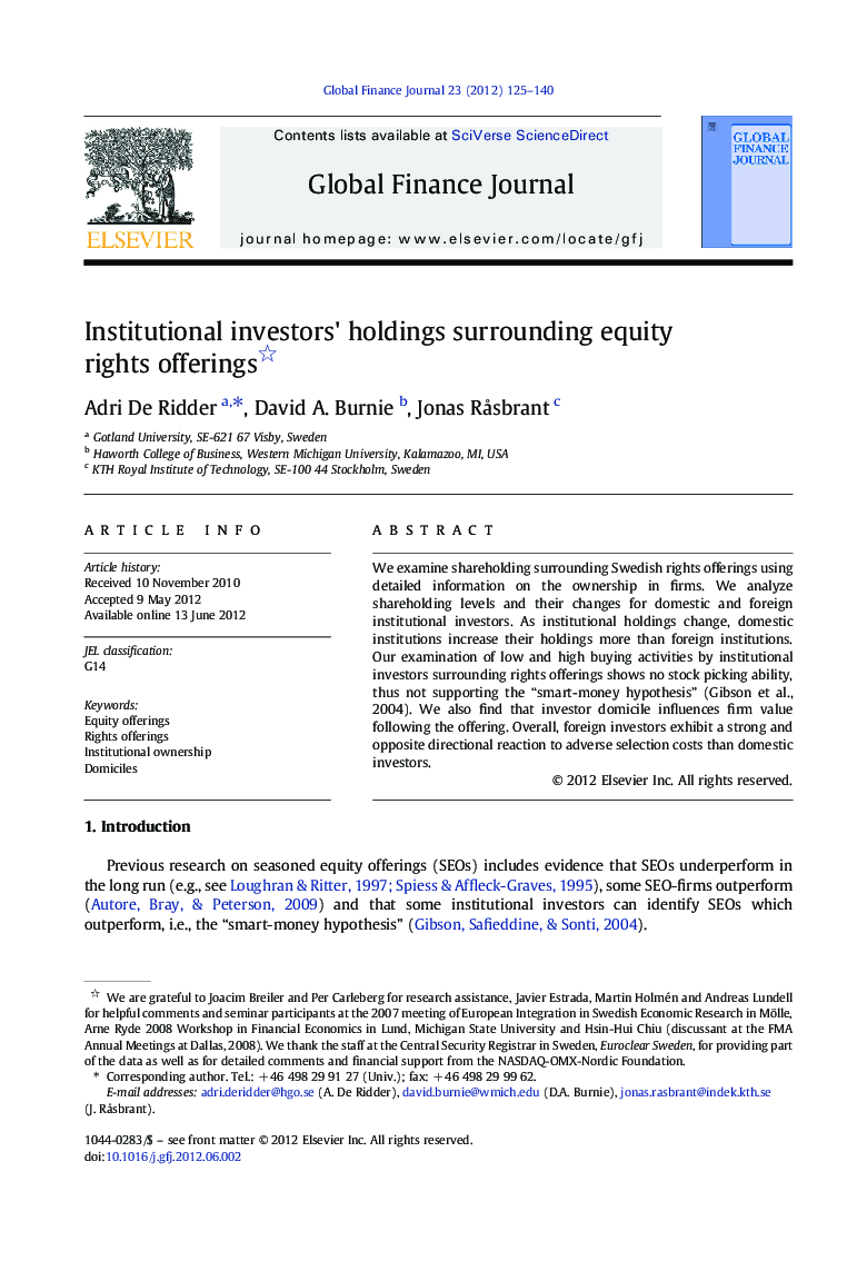 Institutional investors' holdings surrounding equity rights offerings