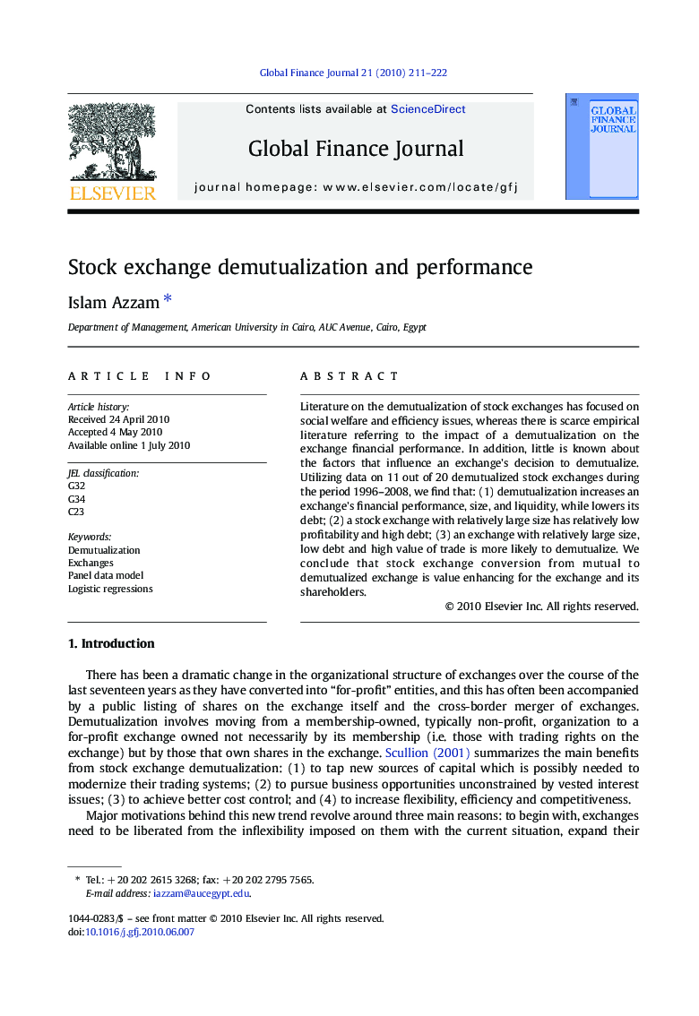 Stock exchange demutualization and performance