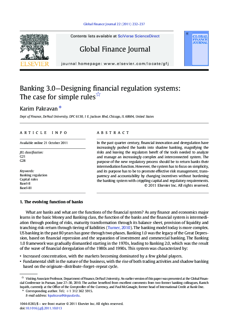 Banking 3.0-Designing financial regulation systems: The case for simple rules