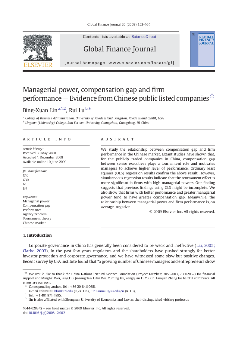 Managerial power, compensation gap and firm performance - Evidence from Chinese public listed companies