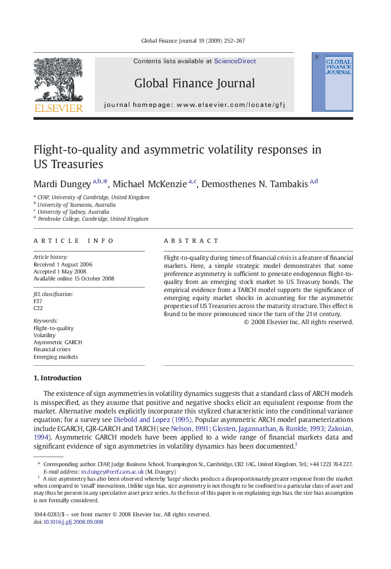 عکس صفحه اول مقاله: Flight-to-quality and asymmetric volatility responses in US Treasuries Flight-to-quality and asymmetric volatility responses in US Treasuries