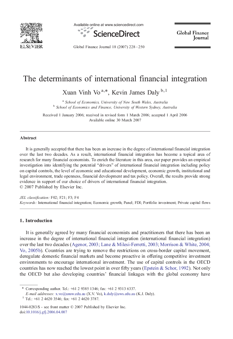 The determinants of international financial integration