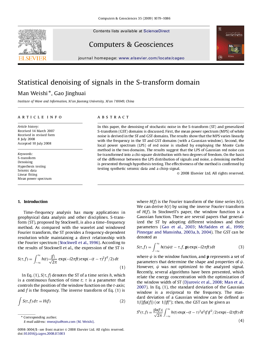 Statistical denoising of signals in the S-transform domain