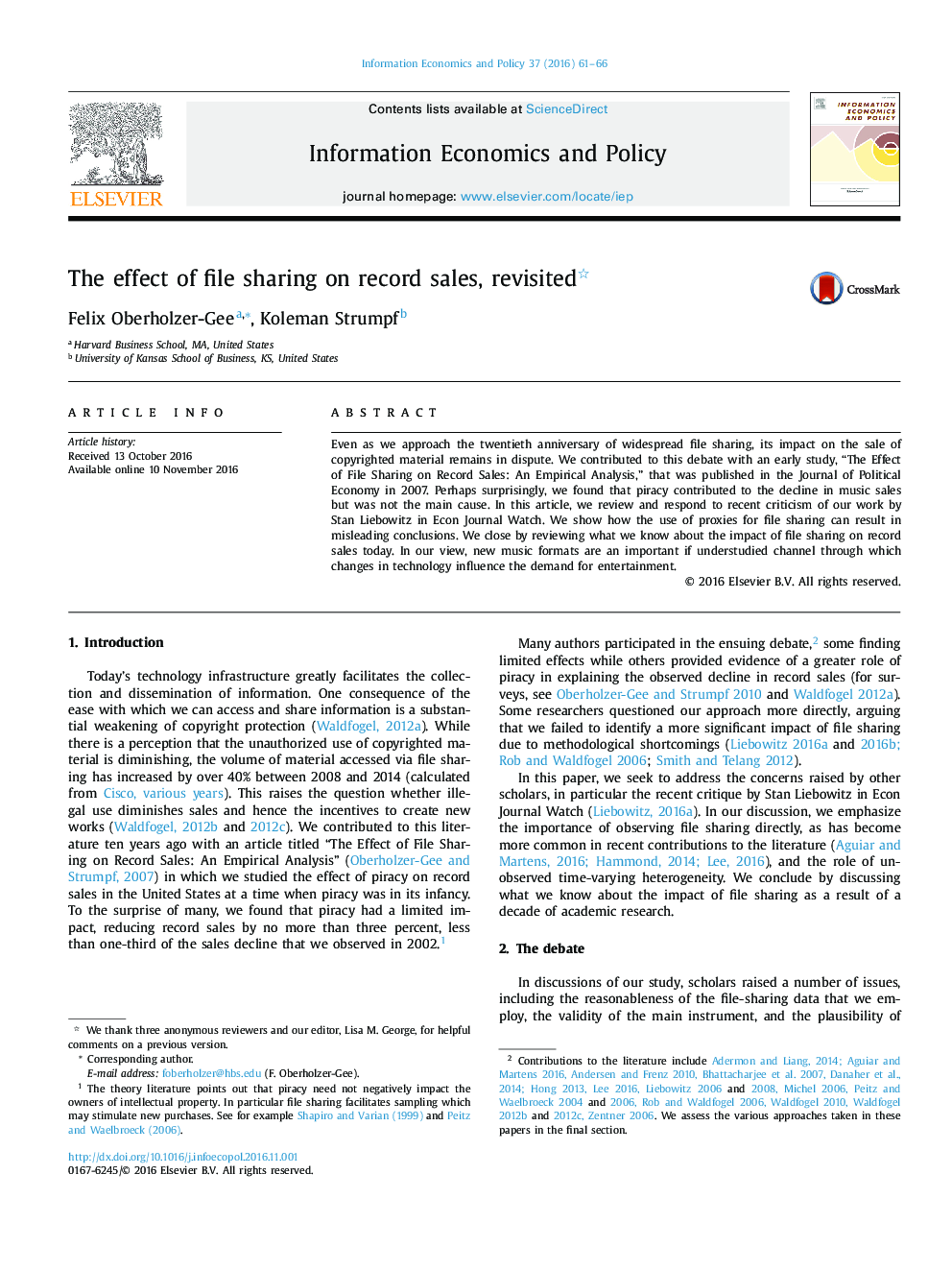عکس صفحه اول مقاله: The effect of file sharing on record sales, revisited The effect of file sharing on record sales, revisited