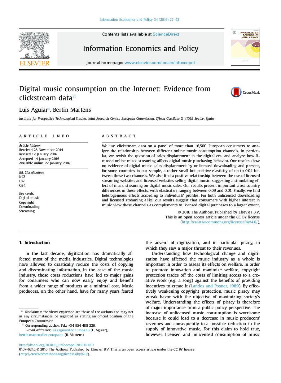 Digital music consumption on the Internet: Evidence from clickstream data