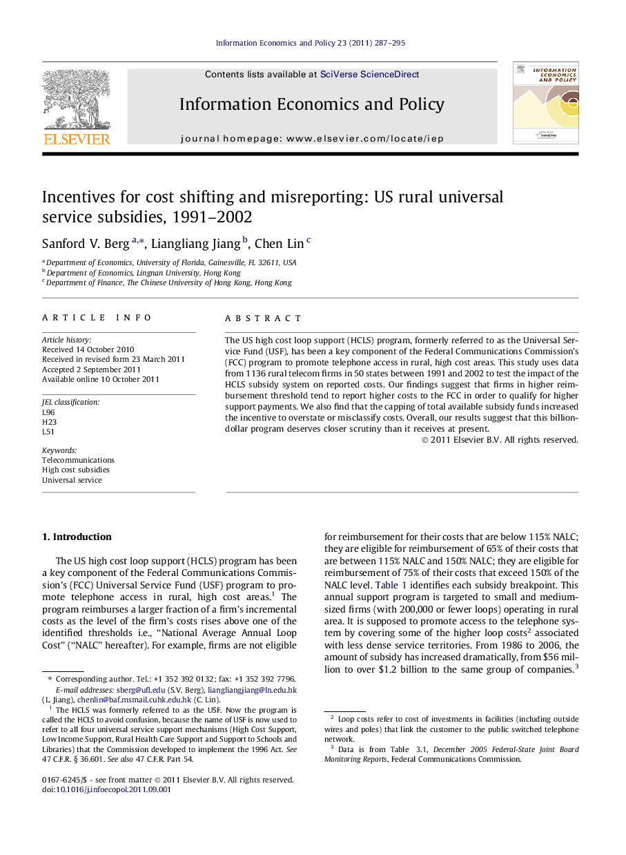 Incentives for cost shifting and misreporting: US rural universal service subsidies, 1991-2002