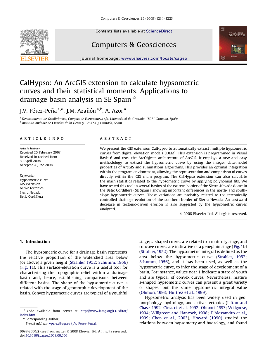 CalHypso: An ArcGIS extension to calculate hypsometric curves and their statistical moments. Applications to drainage basin analysis in SE Spain 