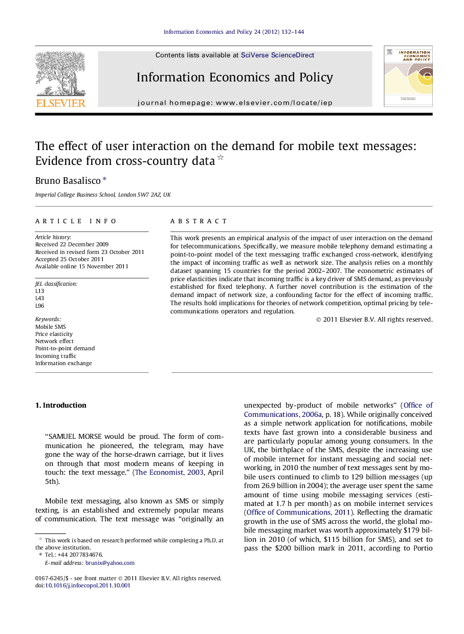 The effect of user interaction on the demand for mobile text messages: Evidence from cross-country data