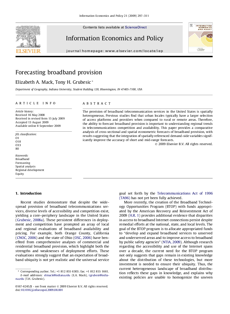 Forecasting broadband provision