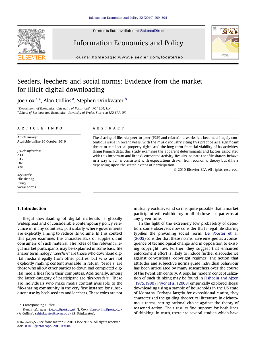 Seeders, leechers and social norms: Evidence from the market for illicit digital downloading