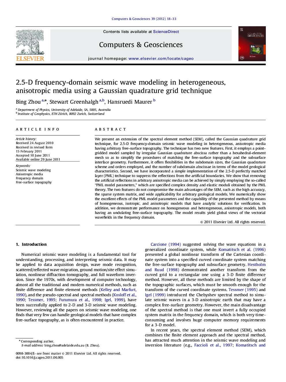 2.5-D frequency-domain seismic wave modeling in heterogeneous, anisotropic media using a Gaussian quadrature grid technique