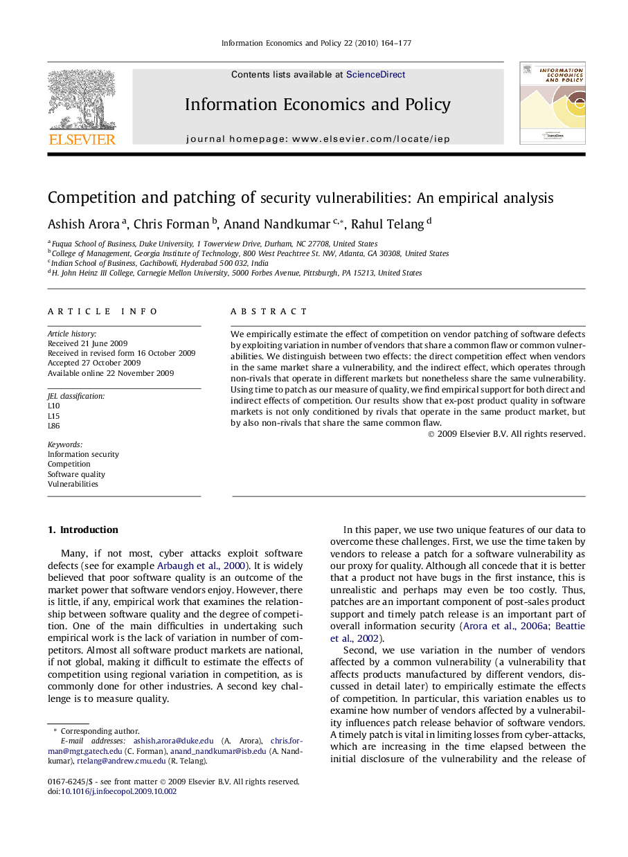 Competition and patching of security vulnerabilities: An empirical analysis