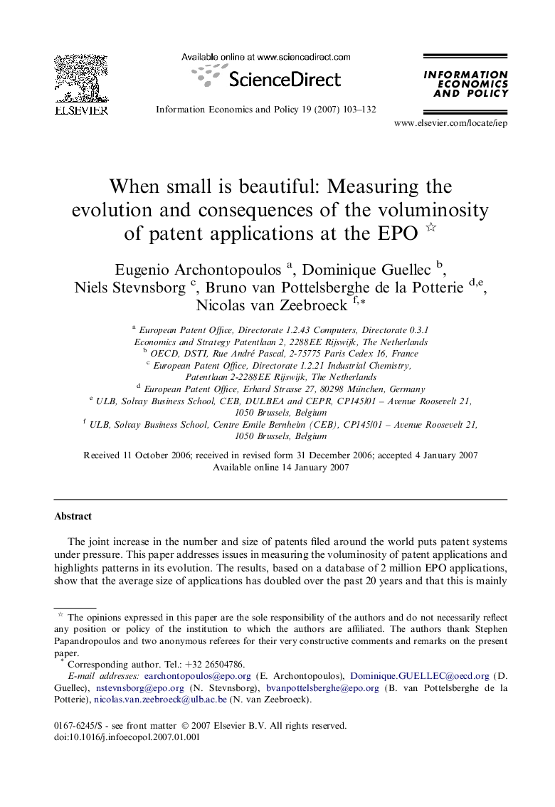 When small is beautiful: Measuring the evolution and consequences of the voluminosity of patent applications at the EPO