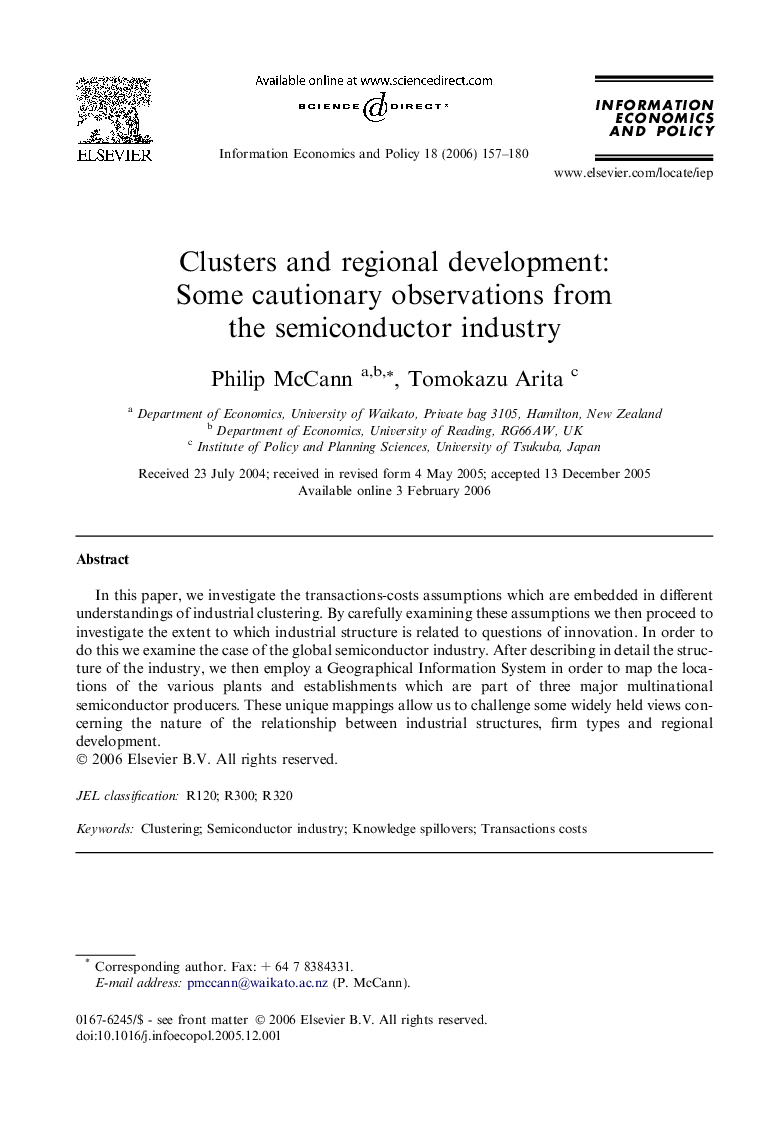 Clusters and regional development: Some cautionary observations from the semiconductor industry