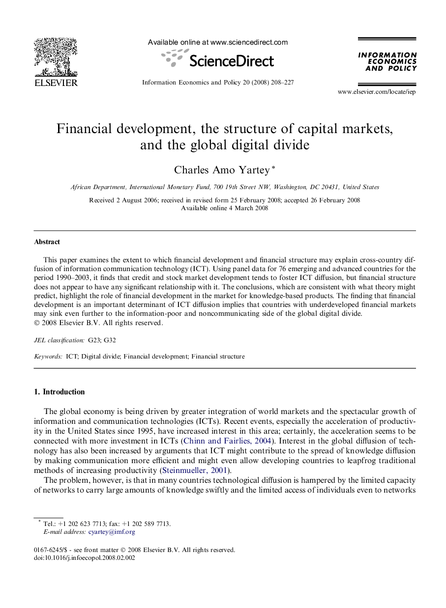 Financial development, the structure of capital markets, and the global digital divide